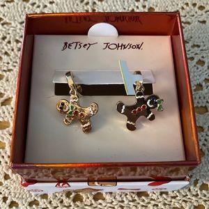 - Betsy Johnson gold girl and boy gingerbread man earrings